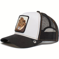 Lion Embroidery Patch Trucker Hat Lightweight Breathable Hip Hop Sun Cap
