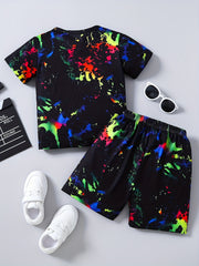 2pcs Boys Allover Print Graphic Short Sleeve Tees & Shorts Sets