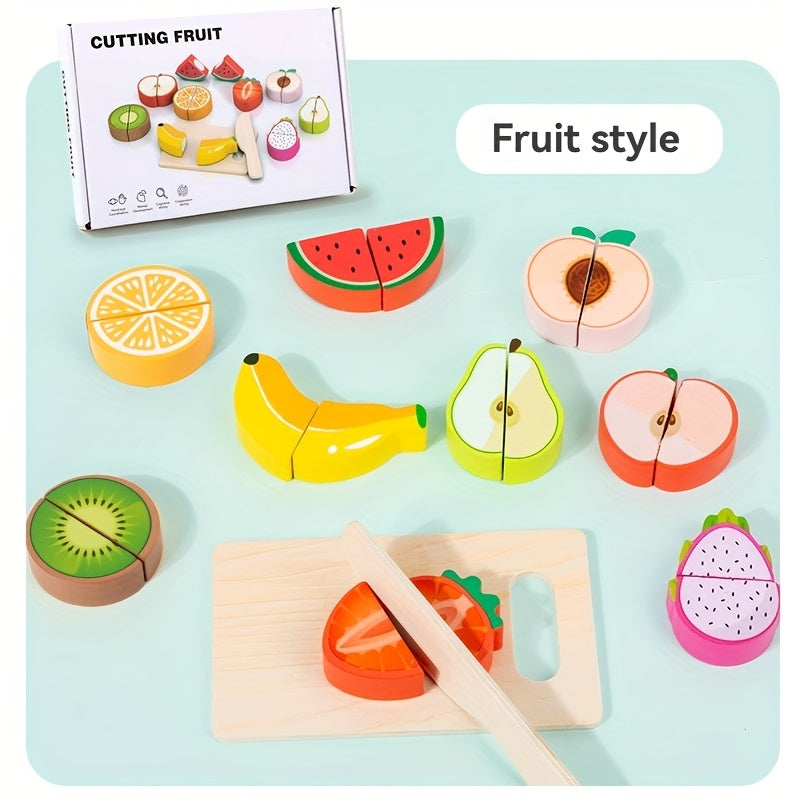 Wooden Play Kitchen Cutting Set Toy Realistic Food
