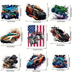 9pcs Supercar Iron on Transfer Stickers Decals for DIY Clothing T Shirts Jackets