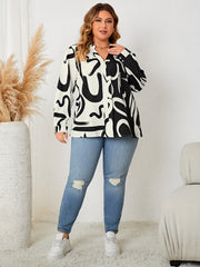  Casual Blouse Women's Plus Graffiti Print Lantern Sleeve Top