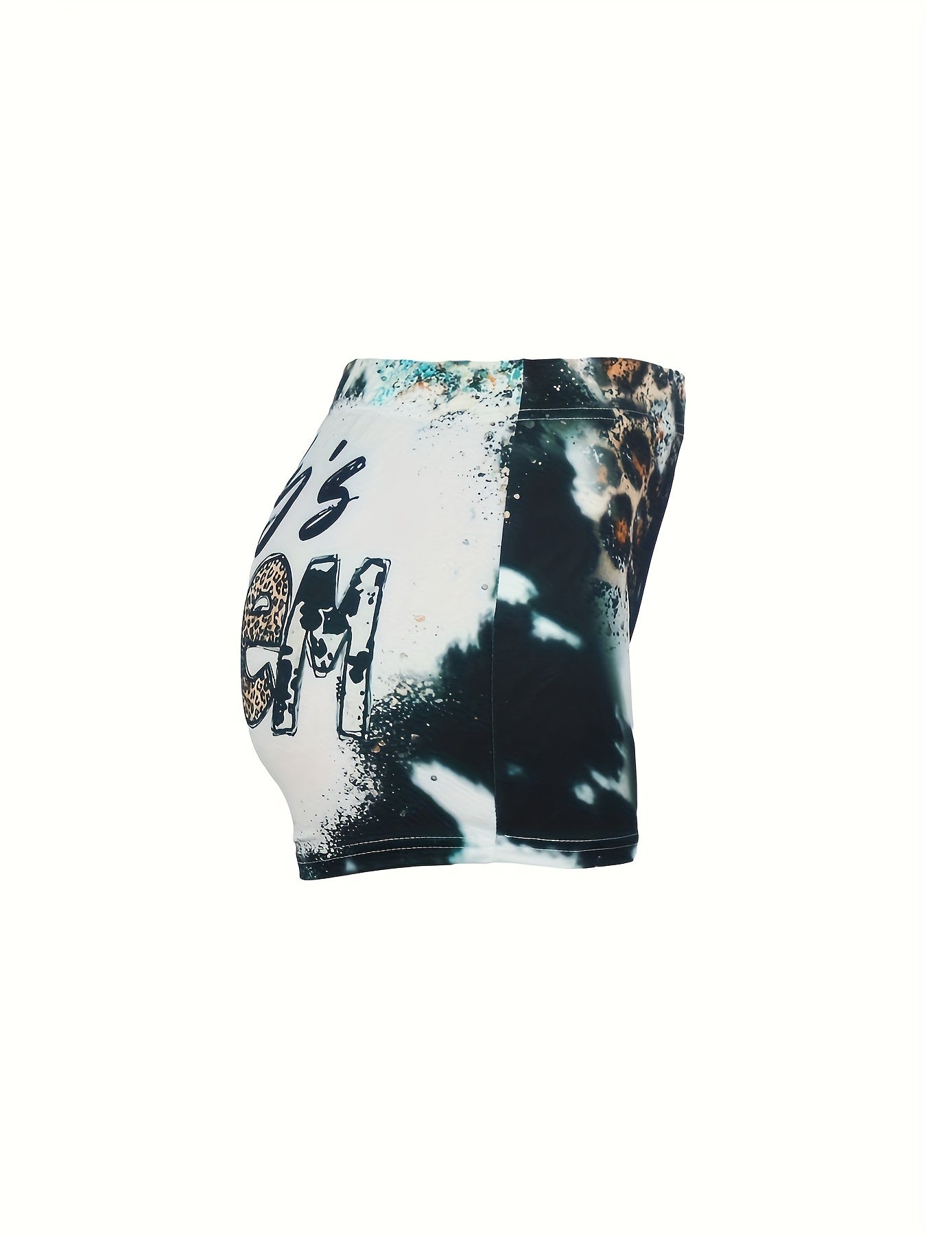  Leopard & Letter Print High Rise Skinny Shorts