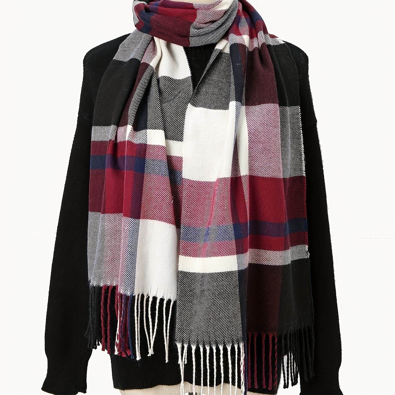 Men's Casual Geometric Plaid Tassel Scarf