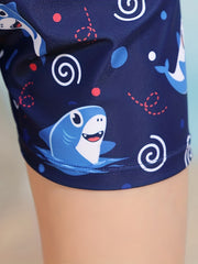 Boy's Shark Swimsuit 3pcs Set SURF TIME Print Stretchy Bathing Suit
