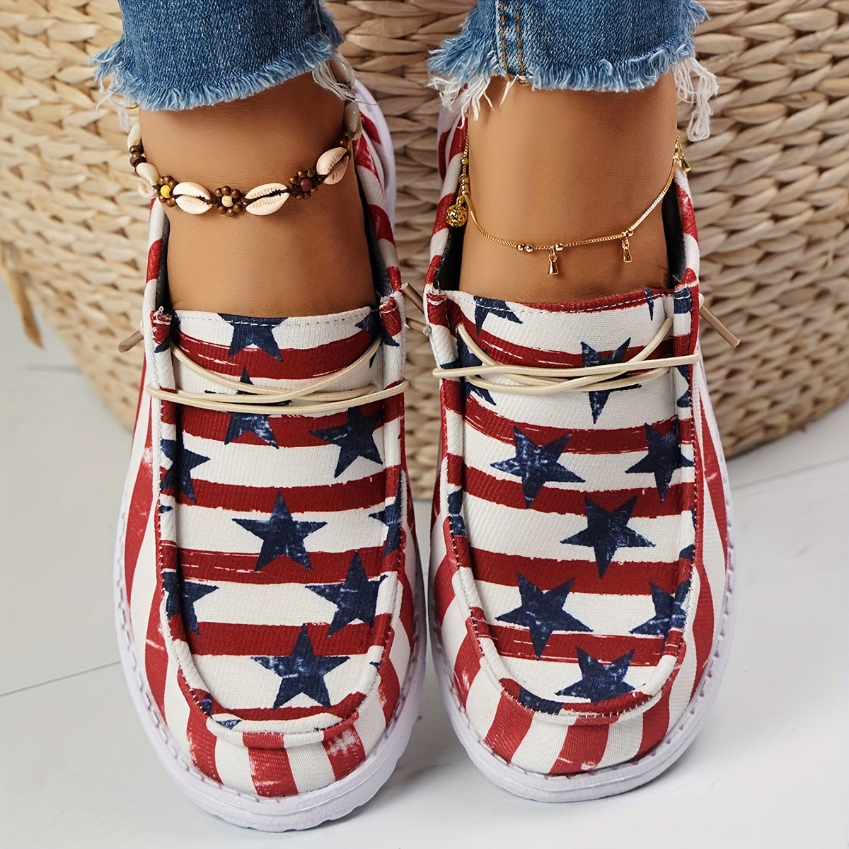 Women's Star & Striped Canvas Shoes Lace Up Sneakers