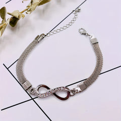 Silver Rhinestone Infinite Bracelet 8 Number Cross Pendant Charm Bangle