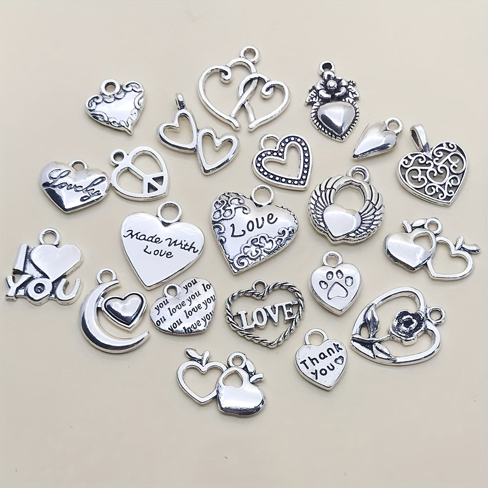 20pcs Antique Silver Heart Charms Pendants DIY Jewelry Making Findings