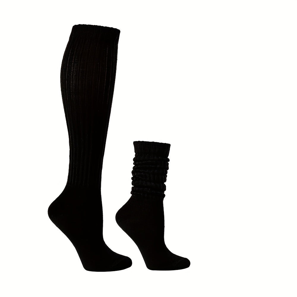 Women's Solid Calf Socks Warm & Comfy Knee High Stockings