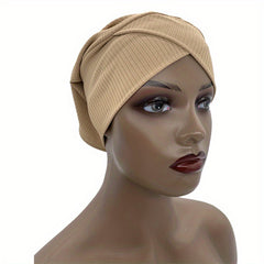 Solid Elastic Hijab Underscarf Soft Ribbed Striped Head Wrap For Women