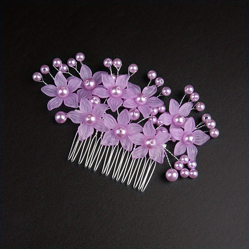 Crystal Flower Hair Comb Wedding Bridal Hair Comb Faux Pearl Flower Insert Comb