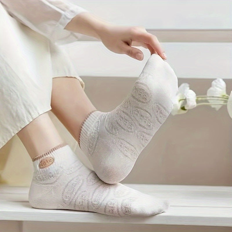 5 Pairs Cartoon Pattern Short Socks for Women Soft Lightweight Stockings