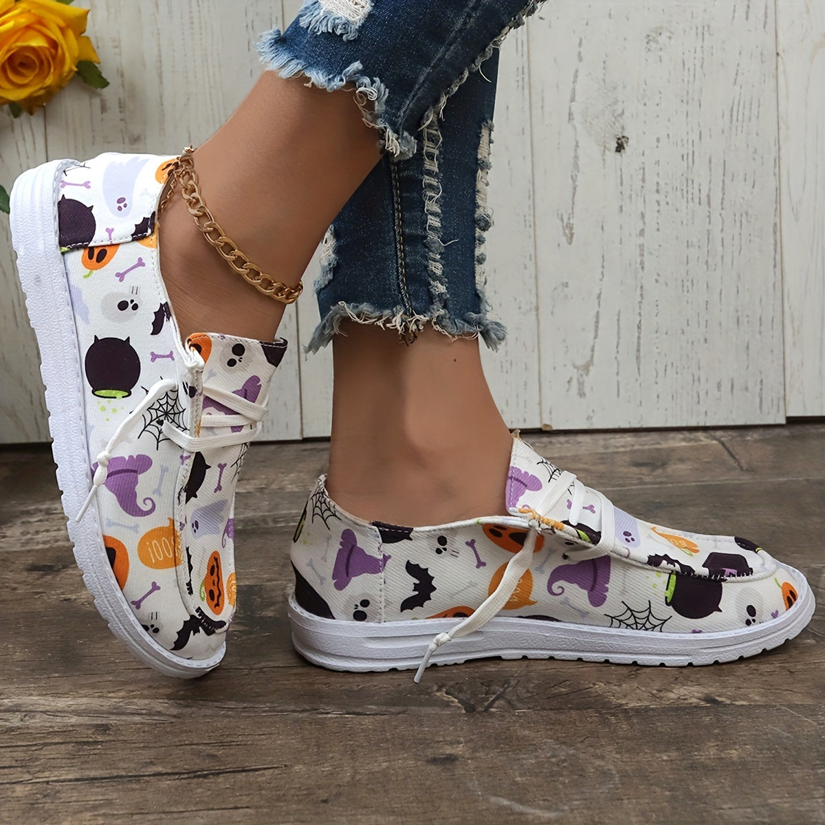 Halloween Pumpkin Ghost Lightweight Slip On Sneakers