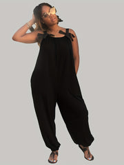 Casual Sleeveless Jumpsuit Solid Loose Bow Strap Jumpsuit
