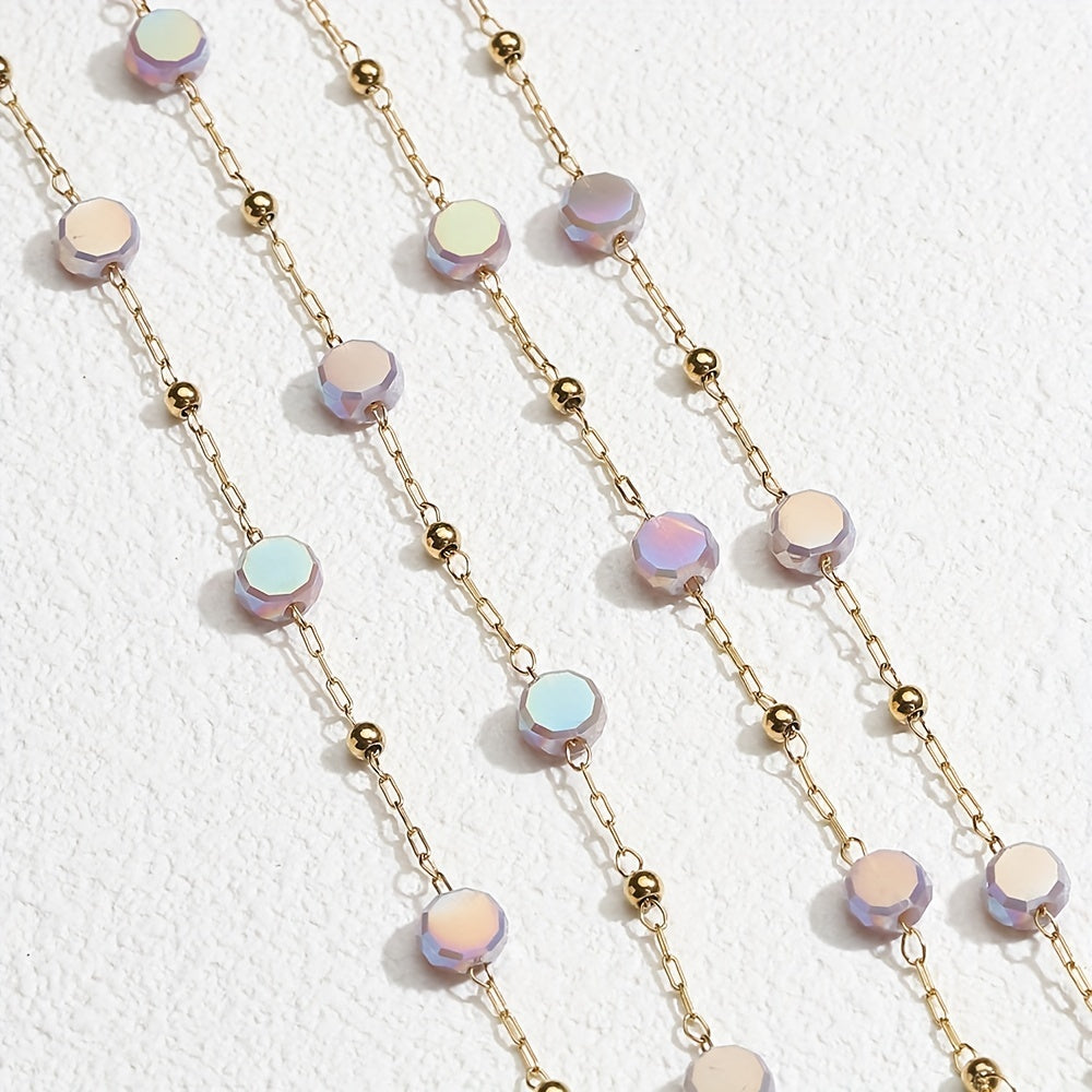1m Stainless Steel Crystal Stone Chain Purple Beaded Sweater Chain