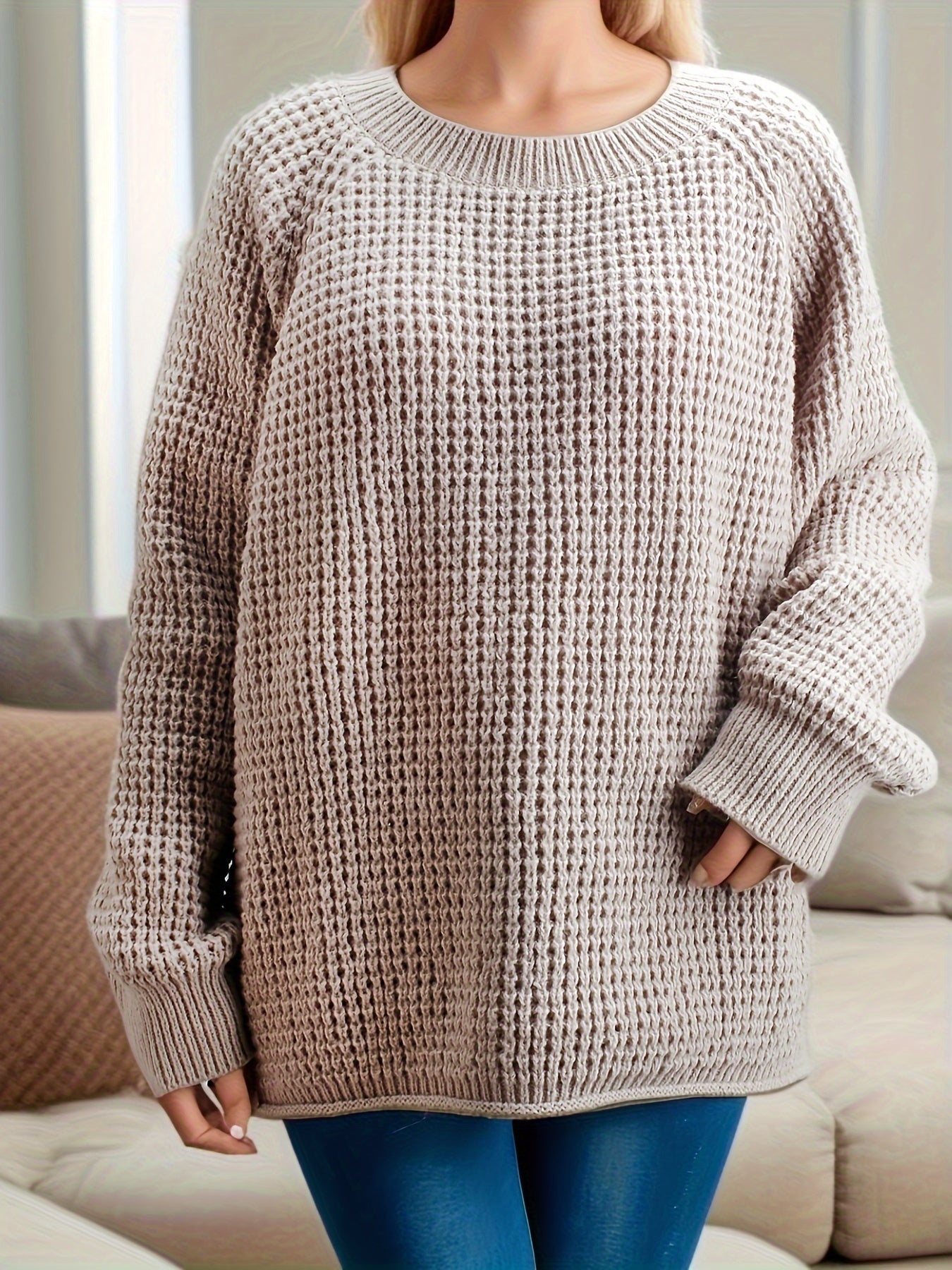  Casual Sweater Women's Plus Solid Long Sleeve Round Neck