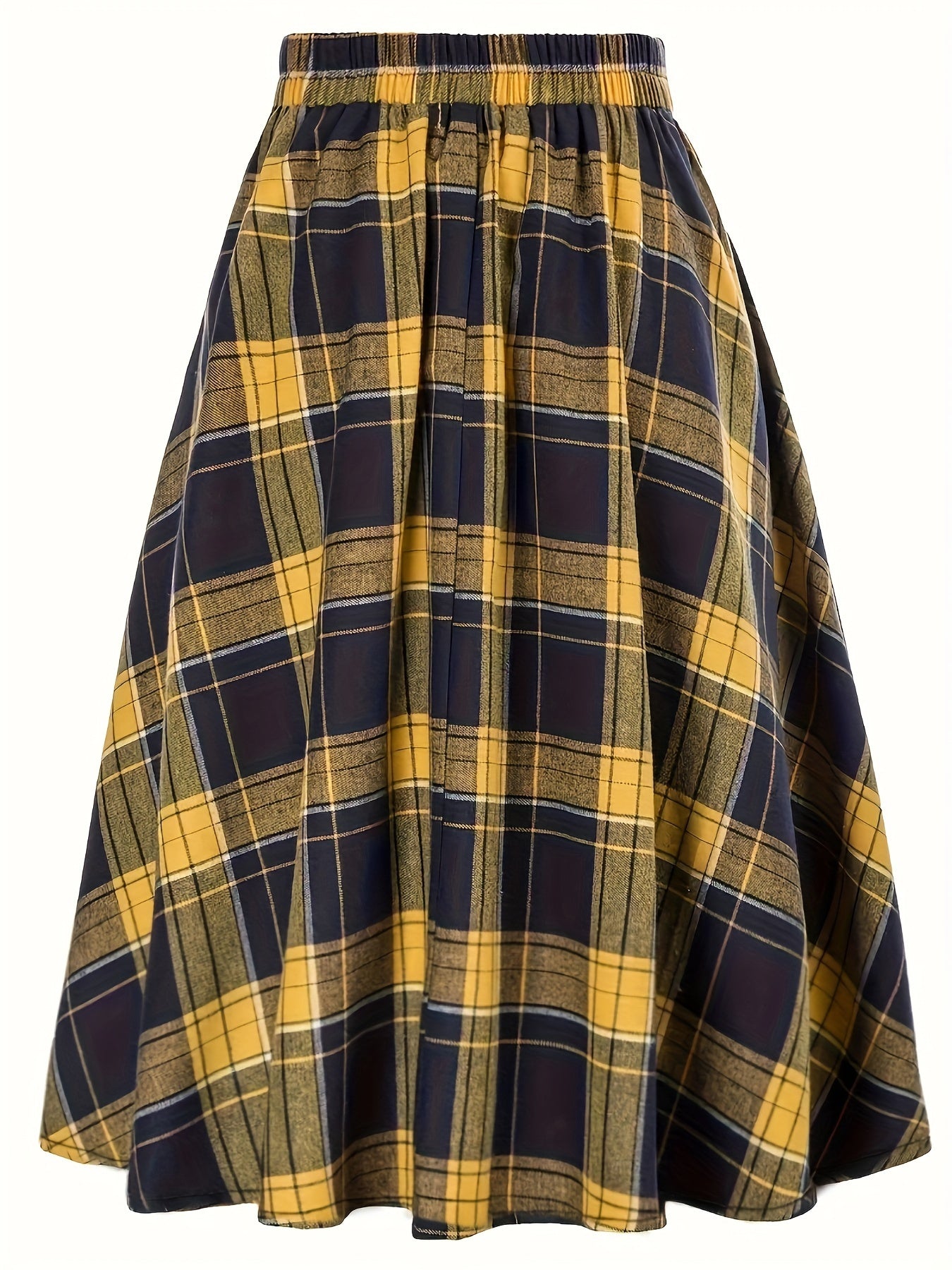  Grunge Skirt Women's Plus Plaid Print Button Elastic Ruffle Skirt