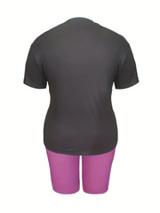  Cartoon Figure & Letter Print Top & Shorts Outfit