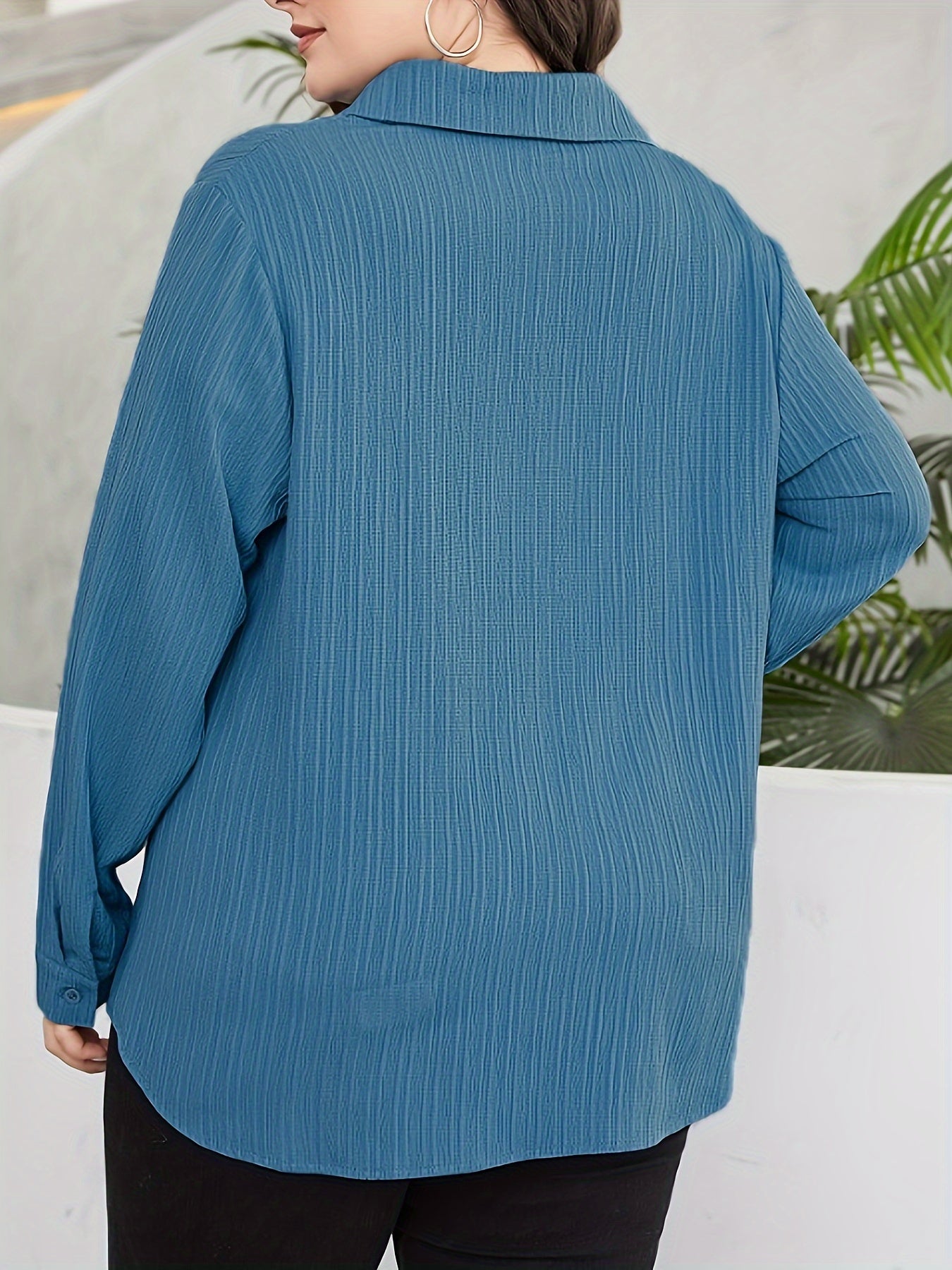  Solid Button Up Long Sleeve Blouse