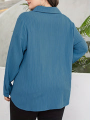  Solid Button Up Long Sleeve Blouse