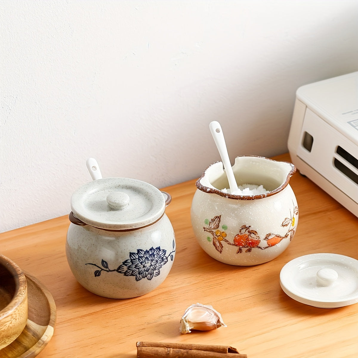 Japanese Ceramic Spice Jar with Lid and Spoon
