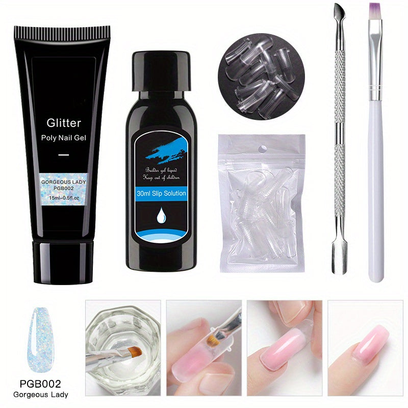 5 Nail Art Extension Glue Set with Brush, Pusher & Tips