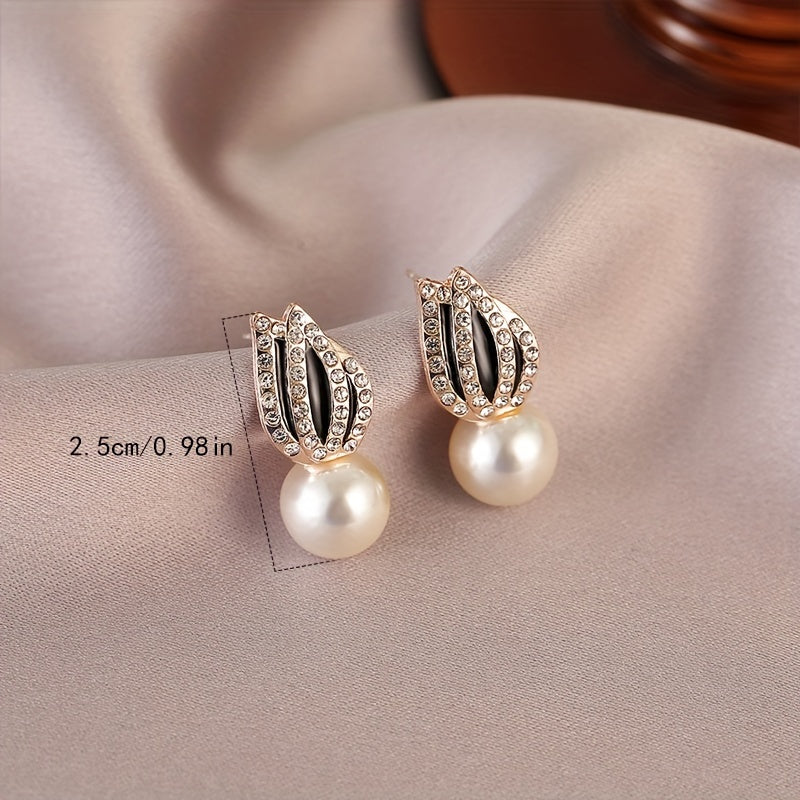 2pcs Pair Pearl Zircon Earrings Men Women