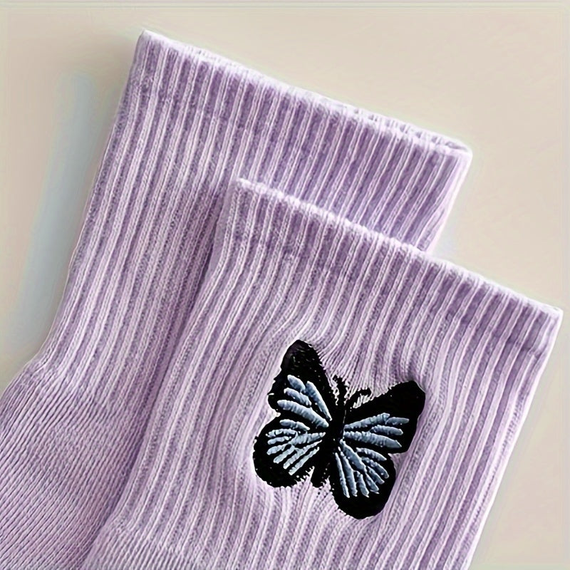 Butterfly Embroidery Socks, Women's Mid Tube Stockings