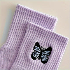 Butterfly Embroidery Socks, Women's Mid Tube Stockings