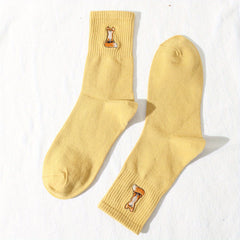 Fox Embroidery Mid Tube Socks for Women