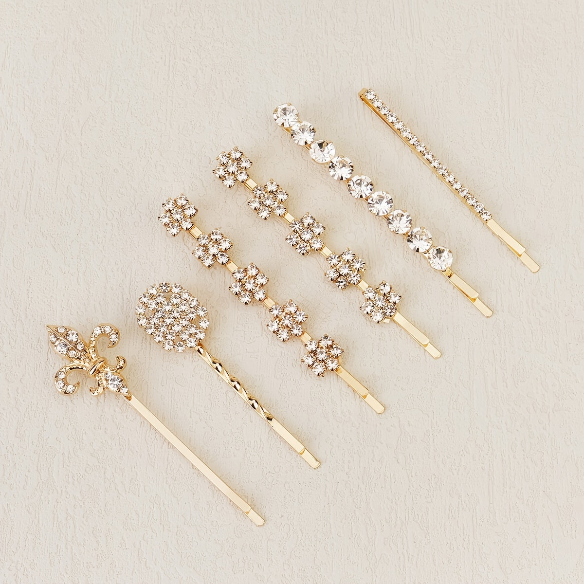 6pcs Golden Rhinestone Hairpin Wedding Hair Clip