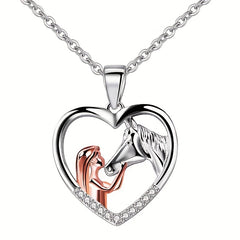 Girl And Horse Rhinestones Pendant Necklace Clavicle Chain