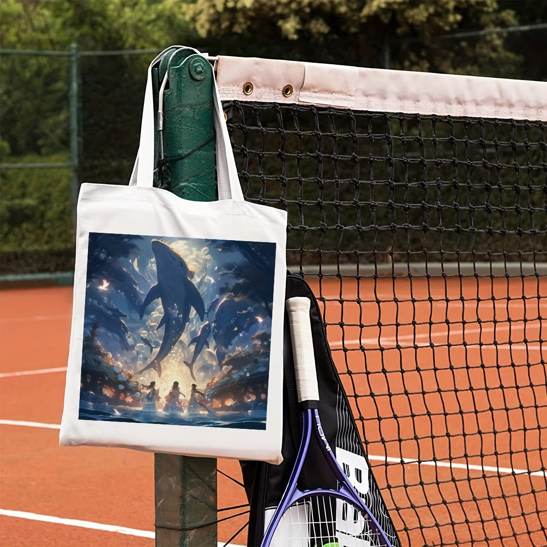 Dolphin Anime Pattern Canvas Bag Lightweight Shopping Grocery Bag