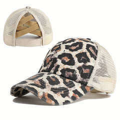 High Ponytail Baseball Cap Grid Criss Cross Ponytail Hat
