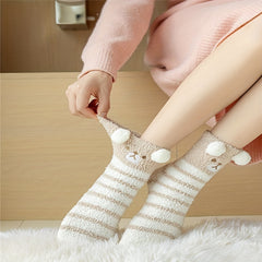 5 Pairs Animal Pattern Plush Socks Soft Mid Tube Women's Stockings