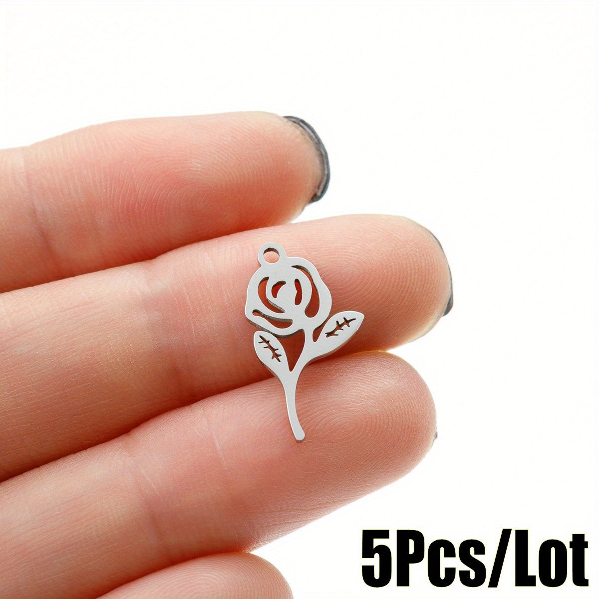 5PCS Stainless Steel Hollow Rose Flower Charms Pendants