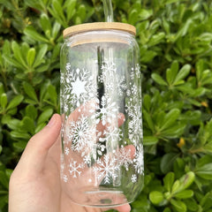 16oz Snowflake Water Cup Set with Lid & Straw - Holiday Gift