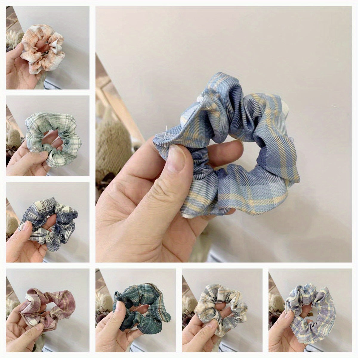 10pcs Plaid Hair Tie Elastic Ponytail Holder Hair Accessories For Women Girls