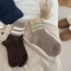5 Pairs Striped Crew Socks Mid Tube Soft Stockings Women's Hosiery