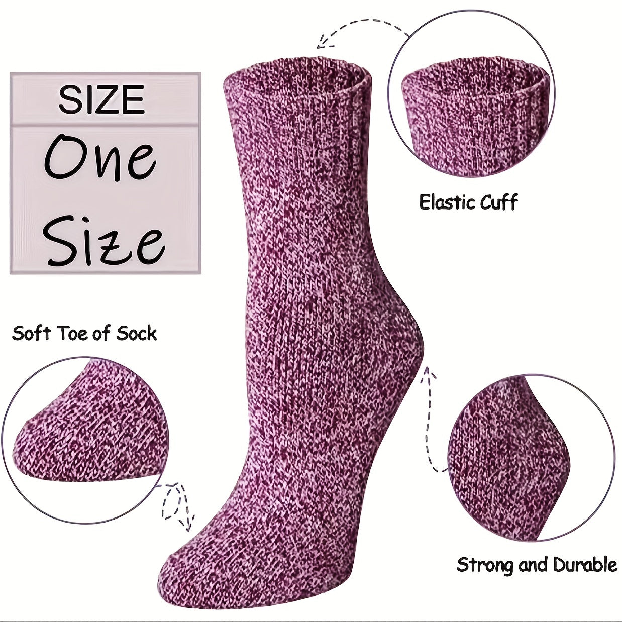 5 Pairs Thick Socks Soft Casual Sports Socks