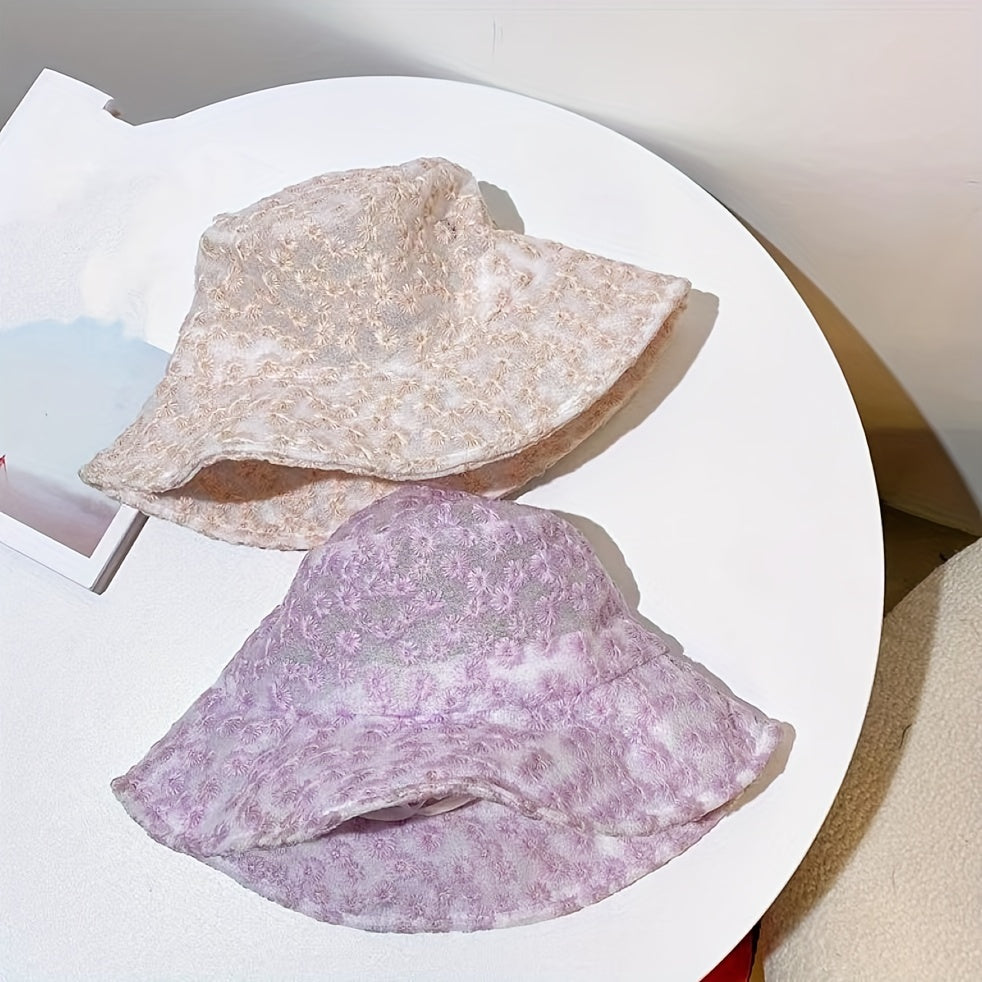 Mesh Lace Flower Embroidery Fisherman Hat for Women