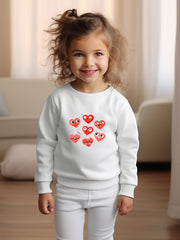 Hearts Print Girls Casual Pullover Sweatshirt Long Sleeve Crew Neck Tops