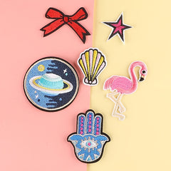 6pcs Girls Flamingo Bow Emblem Badge DIY Decorative Accessories for Clothes