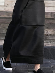  Long Sleeve Hooded Side Split Sweatshirt Dress
