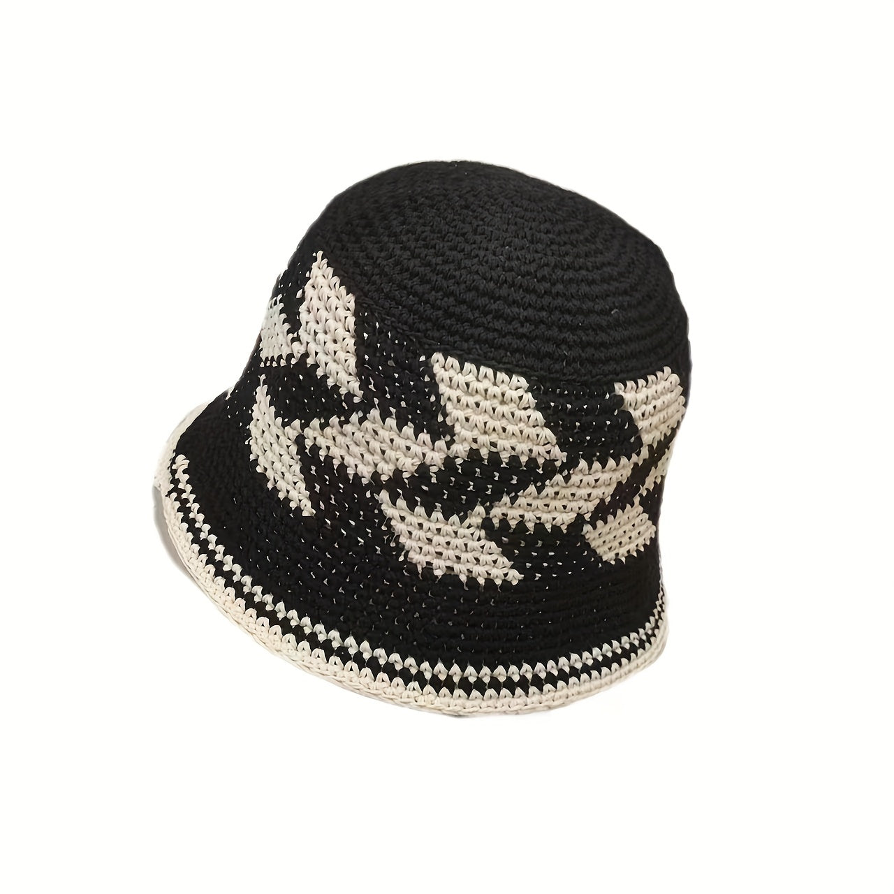 Rhombus Block Bucket Hat Cotton Knitted Basin Hat