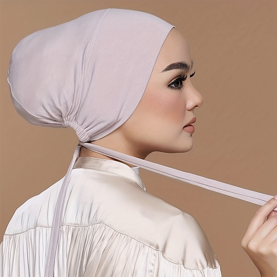 Solid Inner Cap Elastic Turban Soft Head Wrap Casual Underscarf