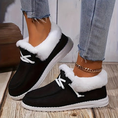 Women's Lace Up Fuzzy Loafers Warm Comfortable Snow Shoes