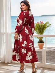 Floral Print Lantern Sleeve Smock Dress With Belt