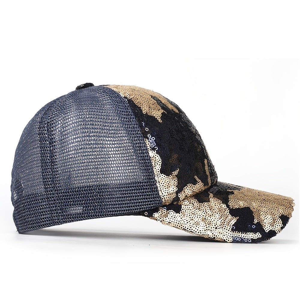 Mesh Breathable Baseball Cap Sequins Decor MapleTrendy Sun Hat