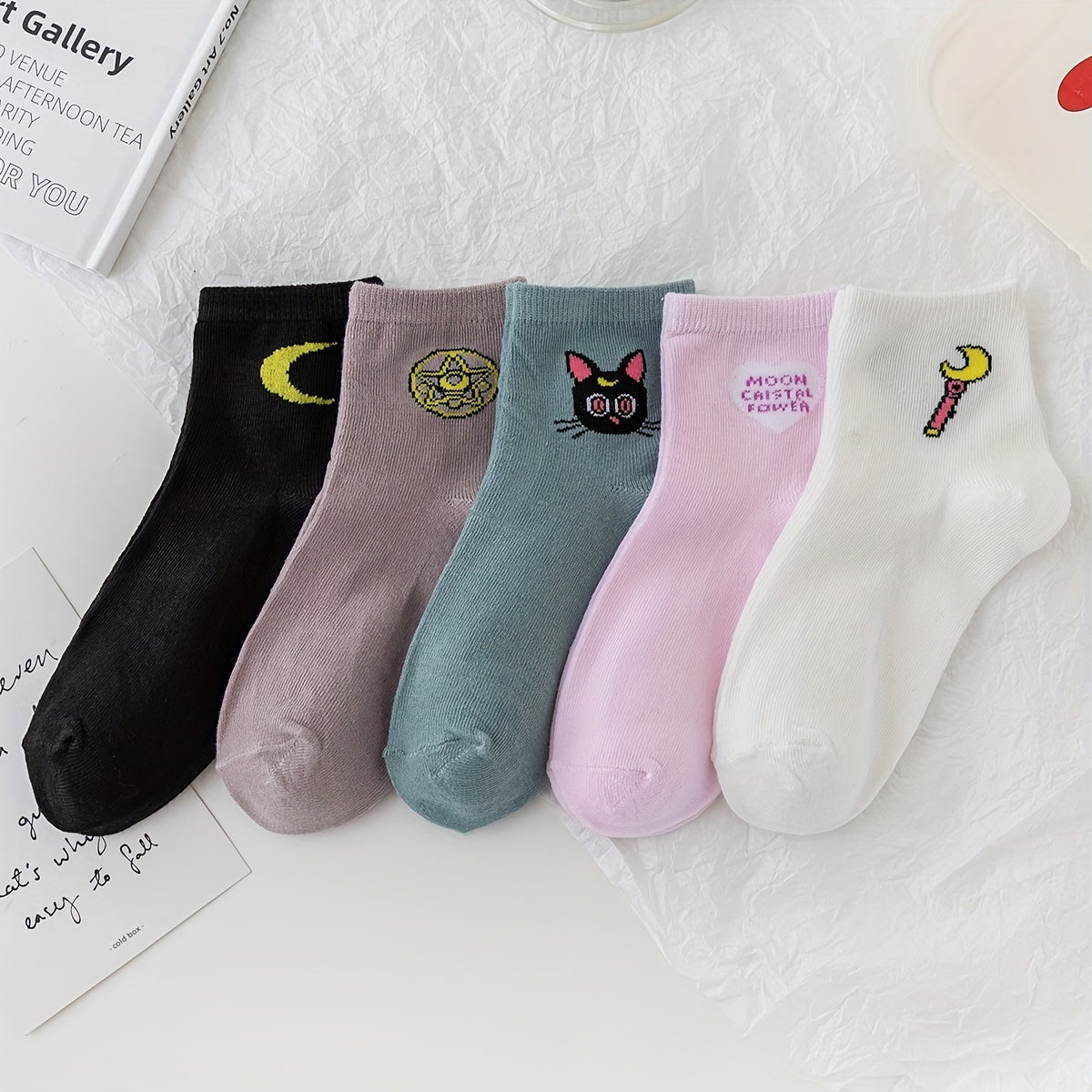 5 Pairs Cartoon Print Socks Comfy & Breathable Crew Socks Women's Stockings