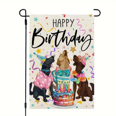 Happy Birthday Garden Flag Double Sided Burlap Outside Dogs Cake Party Gift